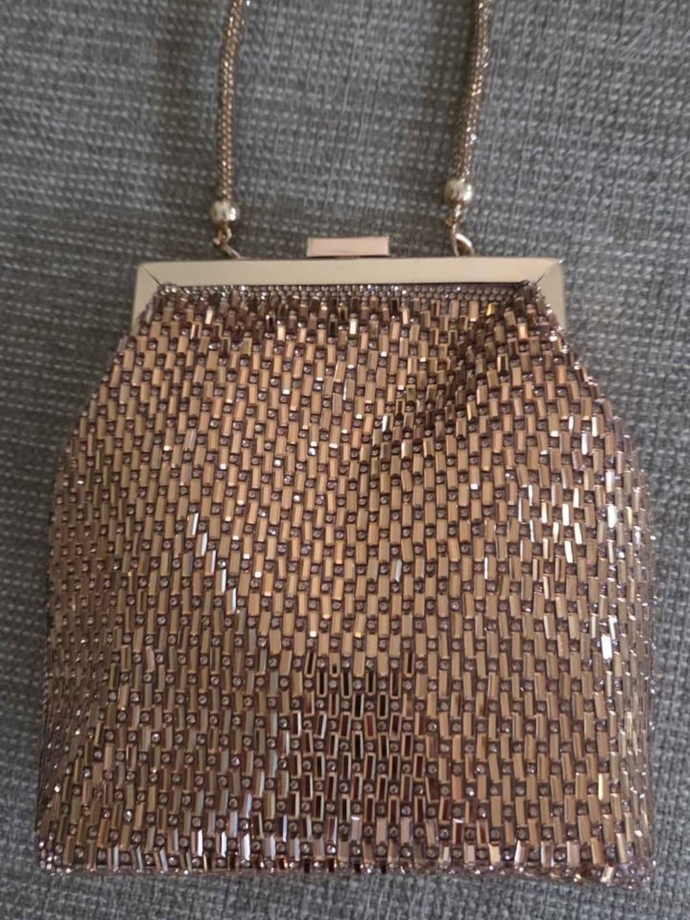 Elegant Rose Gold Mesh Evening Bag